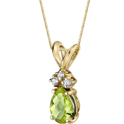 Pear Shape Peridot and Diamond Pendant Necklace 14K Yellow Gold