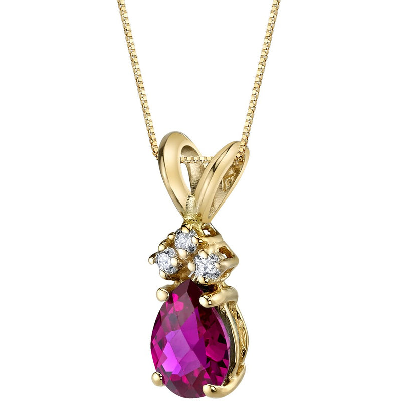 Pear Shape Ruby and Diamond Pendant Necklace 14K Yellow Gold 1 Carat