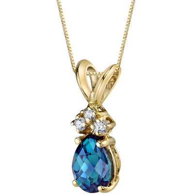 Pear Shape Alexandrite and Diamond Pendant Necklace 14K Yellow Gold 1 Carat