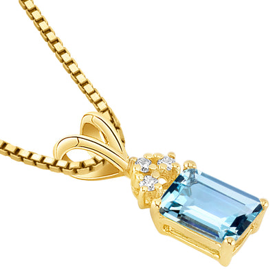 Aquamarine and Diamond Pendant Necklace 14K Yellow Gold 1 Carat Emerald Cut