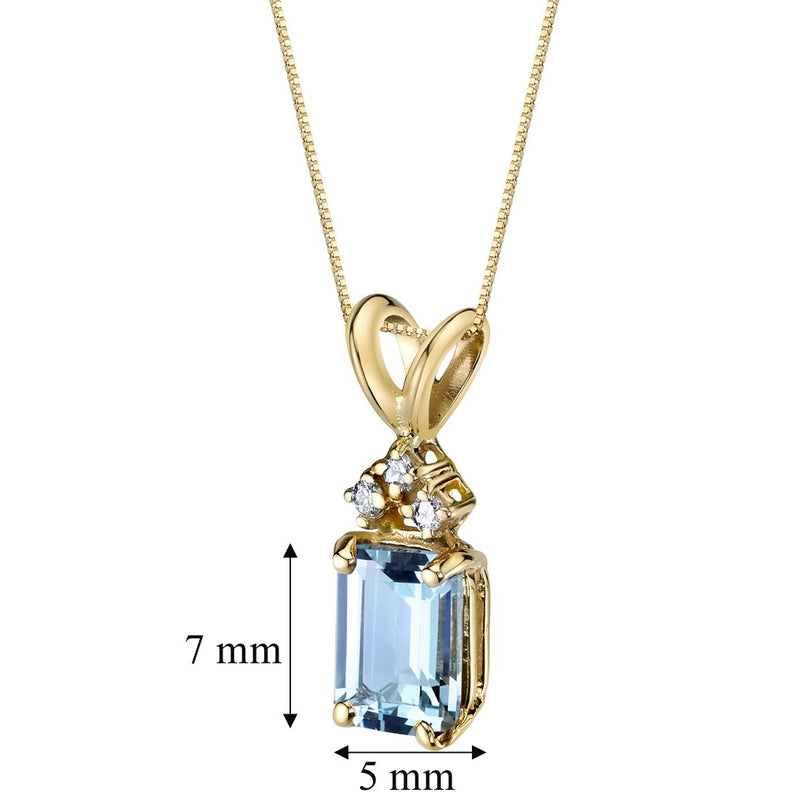 Aquamarine and Diamond Pendant Necklace 14K Yellow Gold 1 Carat Emerald Cut