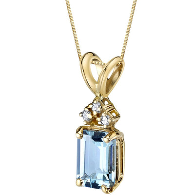 Aquamarine and Diamond Pendant Necklace 14K Yellow Gold 1 Carat Emerald Cut