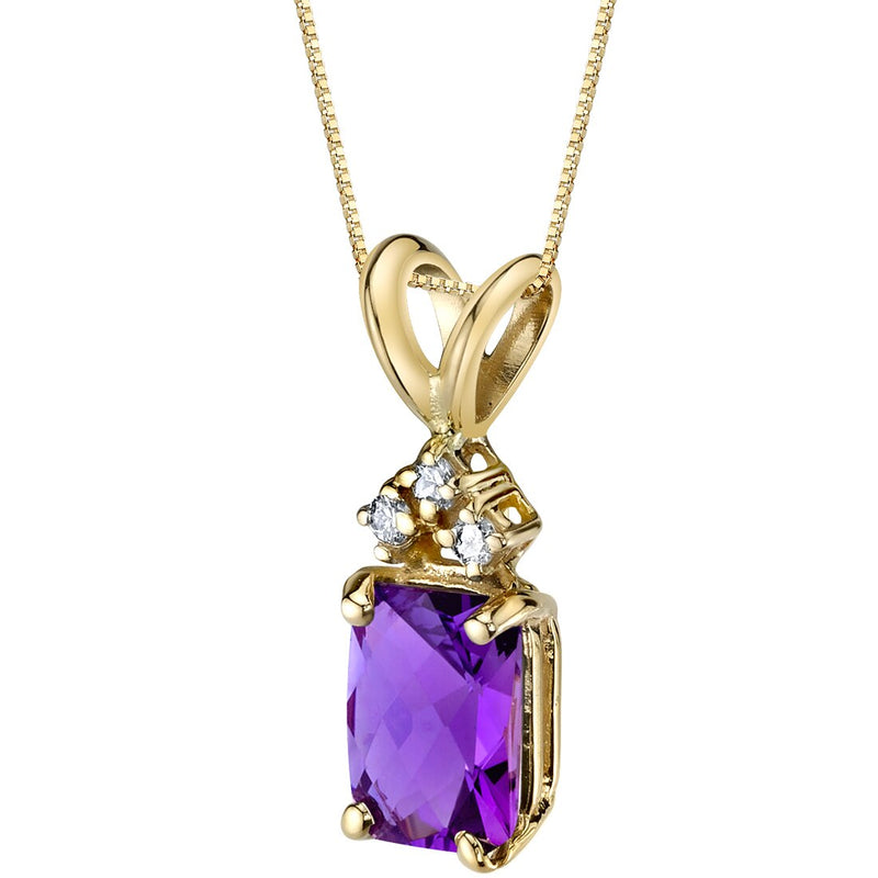 Amethyst and Diamond Pendant Necklace 14K Yellow Gold 1 Carat Radiant Cut