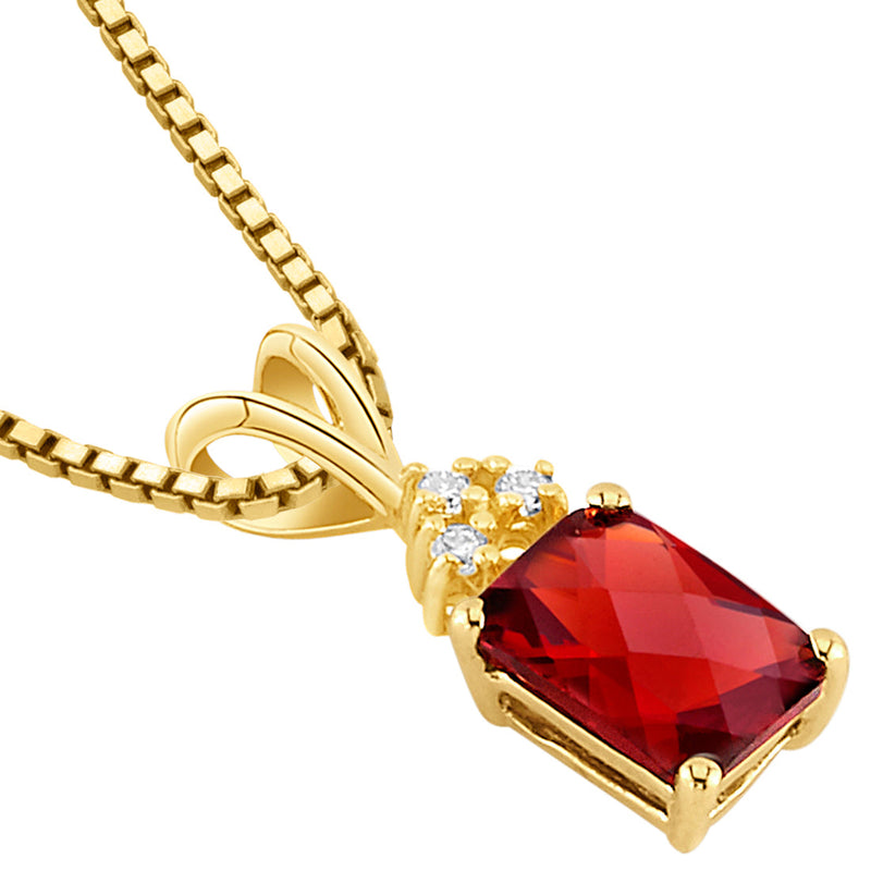 Garnet and Diamond Pendant Necklace 14K Yellow Gold 1 Carat Radiant Cut