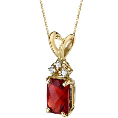 Garnet and Diamond Pendant Necklace 14K Yellow Gold 1 Carat Radiant Cut