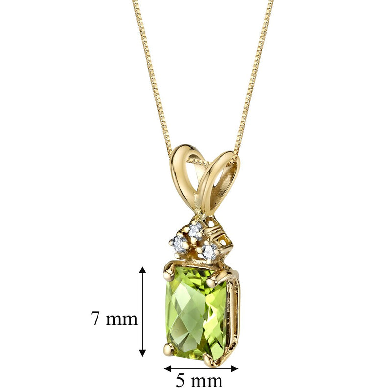 Peridot and Diamond Pendant Necklace 14K Yellow Gold 1 Carat Radiant Cut