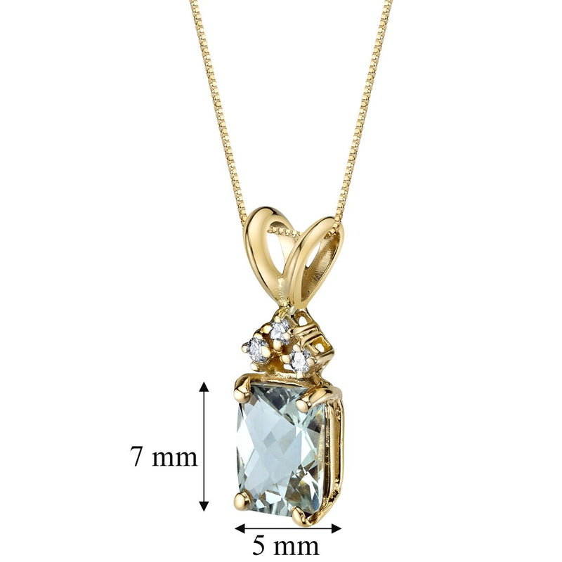 Green Amethyst Diamond Pendant Necklace 14K Yellow Gold 1 Carat Radiant Cut