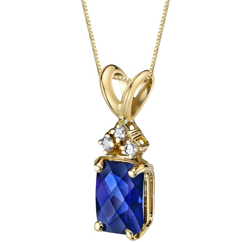 Blue Sapphire and Diamond Pendant Necklace 14K Yellow Gold 1.25 Carats Radiant Cut