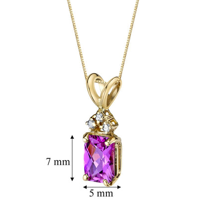 Pink Sapphire and Diamond Pendant Necklace 14K Yellow Gold 1.25 Carats Radiant Cut