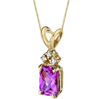 Pink Sapphire and Diamond Pendant Necklace 14K Yellow Gold 1.25 Carats Radiant Cut