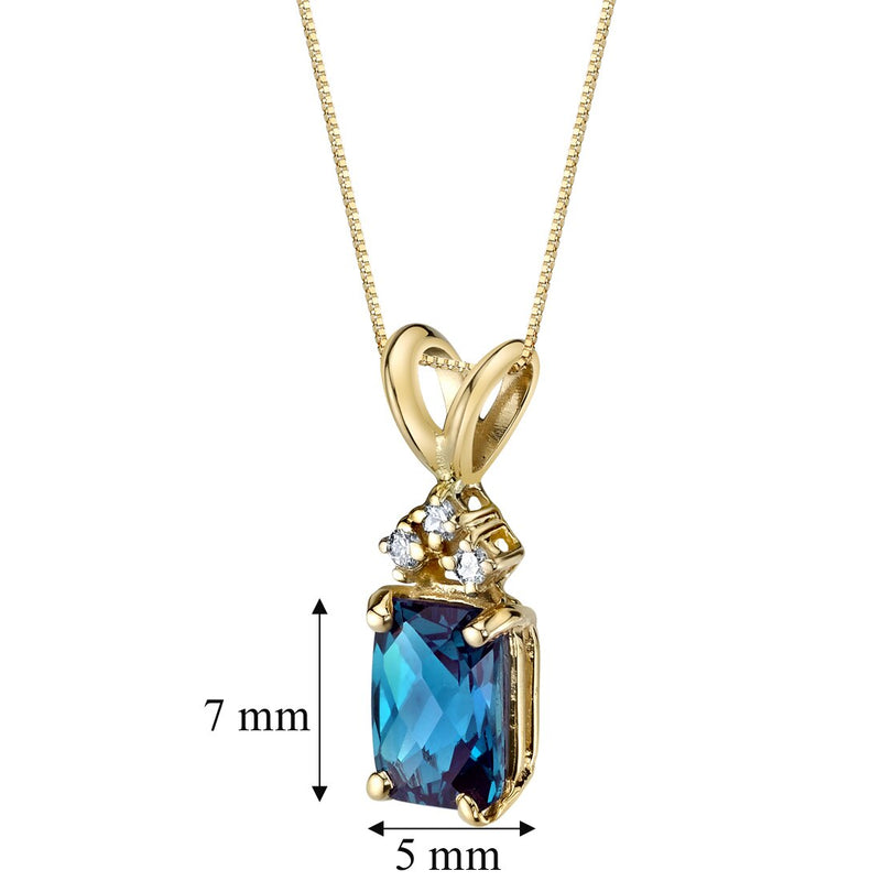 Alexandrite and Diamond Pendant Necklace 14K Yellow Gold 1.25 Carats Radiant Cut