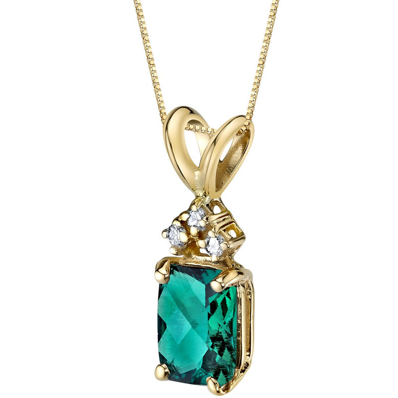 Emerald and Diamond Pendant Necklace 14K Yellow Gold 1 Carat Radiant Cut