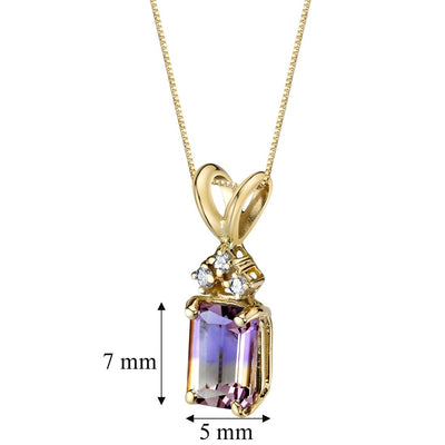 Ametrine and Diamond Pendant Necklace 14K Yellow Gold 1 Carat Emerald Cut