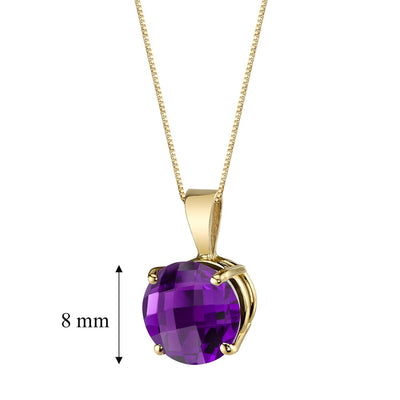 Amethyst Pendant Necklace 14K Yellow Gold Round Shape 1.70 Carats