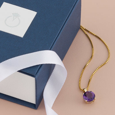 Amethyst Pendant Necklace 14K Yellow Gold Round Shape 1.70 Carats