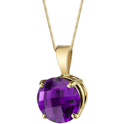 Amethyst Pendant Necklace 14K Yellow Gold Round Shape 1.70 Carats