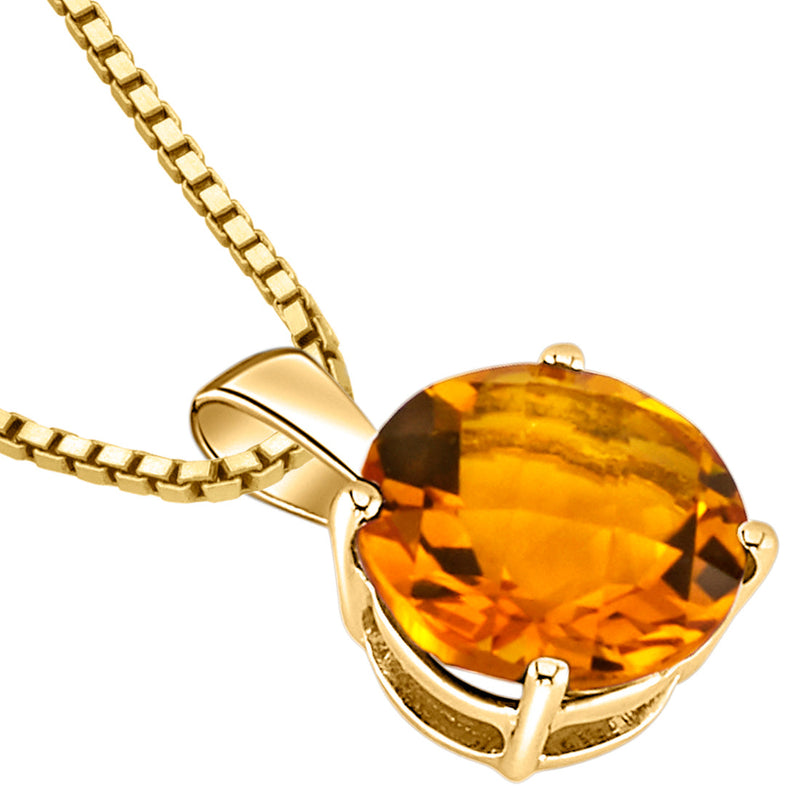 Citrine Pendant Necklace 14K Yellow Gold Round Shape 1.75 Carats