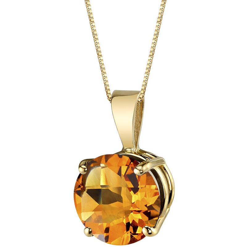 Citrine Pendant Necklace 14K Yellow Gold Round Shape 1.75 Carats