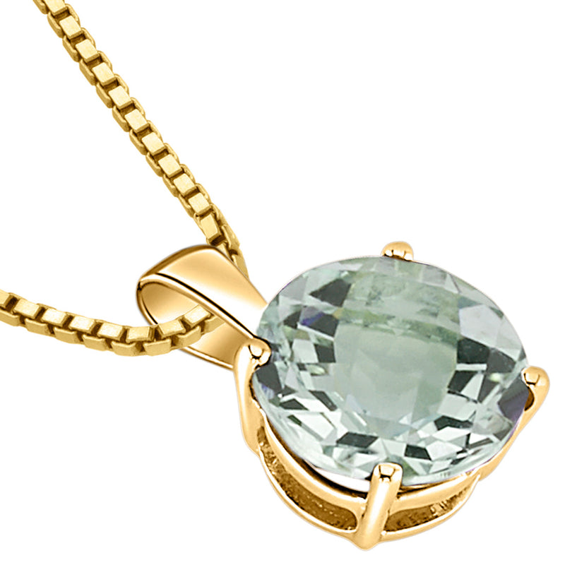 Green Amethyst Pendant Necklace 14K Yellow Gold Round Shape 1.75 Carats