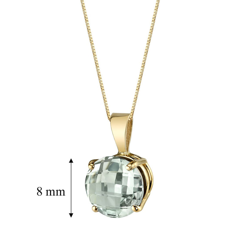 Green Amethyst Pendant Necklace 14K Yellow Gold Round Shape 1.75 Carats