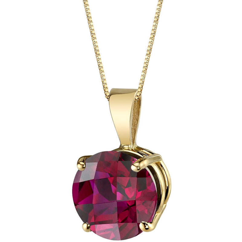 Ruby Pendant Necklace 14K Yellow Gold Round Shape 2.50 Carats