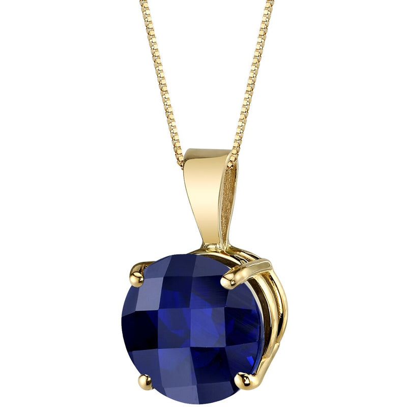 Blue Sapphire Pendant Necklace 14K Yellow Gold Round Shape 2.50 Carats