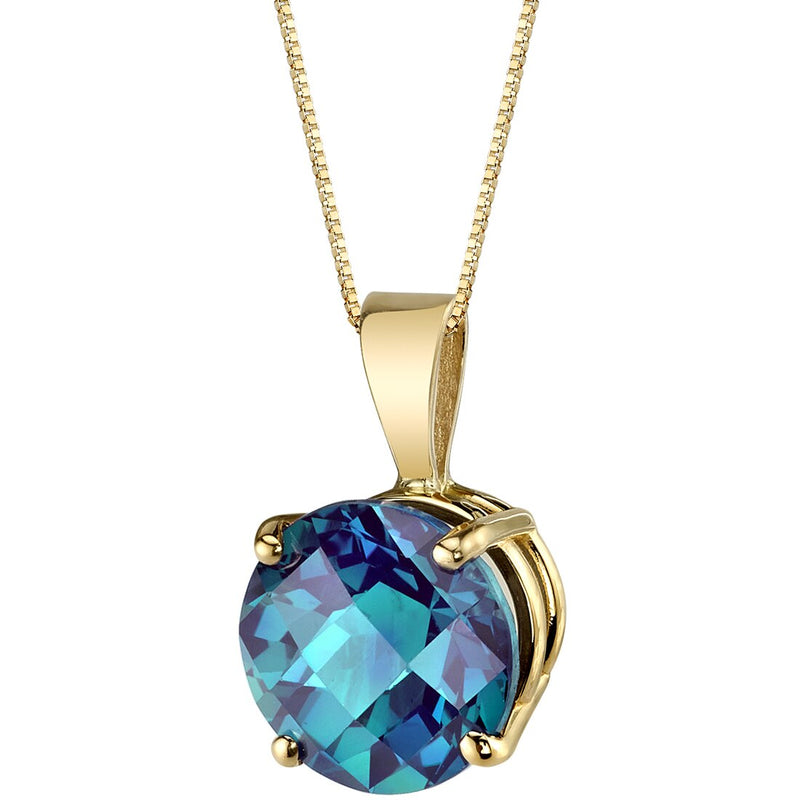 Alexandrite Pendant Necklace 14K Yellow Gold Round Shape 2.35 Carats