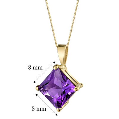 Amethyst Pendant Necklace 14K  Yellow Gold Princess Cut 2 Carats