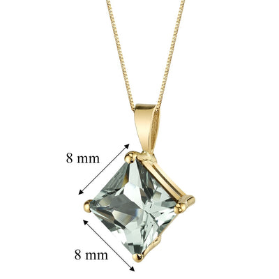 Green Amethyst Pendant Necklace 14K Yellow Gold Princess Cut 2.25 Carats