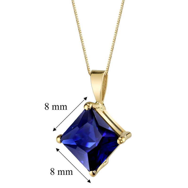 Blue Sapphire Pendant Necklace 14K Yellow Gold Princess Cut 3.50 Carats