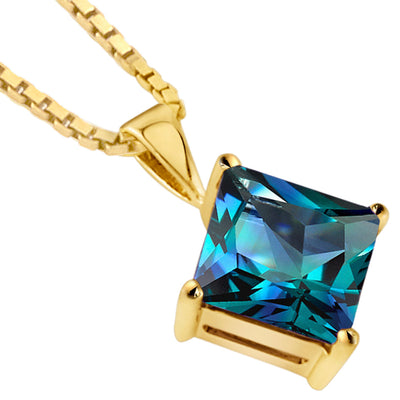 Alexandrite Pendant Necklace 14K Yellow Gold Princess Cut 3 Carats