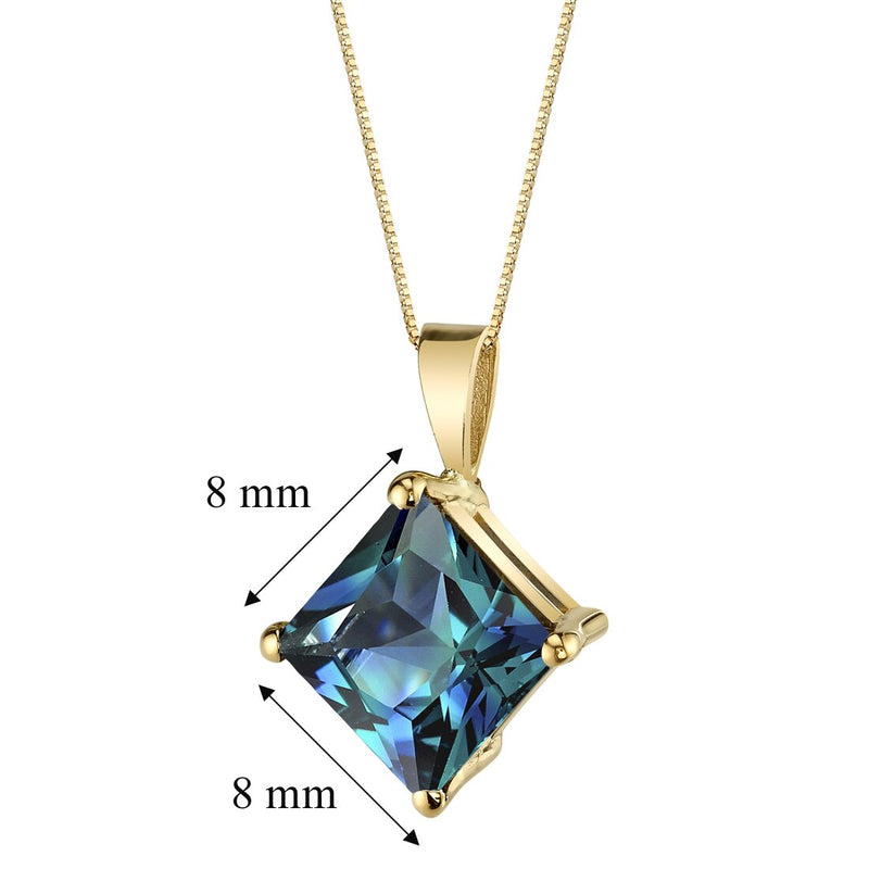 Alexandrite Pendant Necklace 14K Yellow Gold Princess Cut 3 Carats