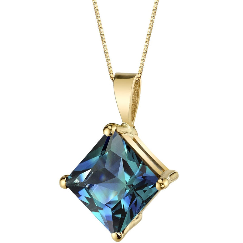 Alexandrite Pendant Necklace 14K Yellow Gold Princess Cut 3 Carats