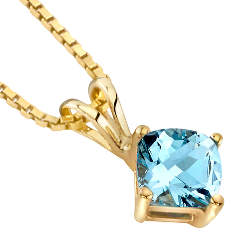 Aquamarine Pendant Necklace 14K Yellow Gold Cushion Cut 0.75 Carat