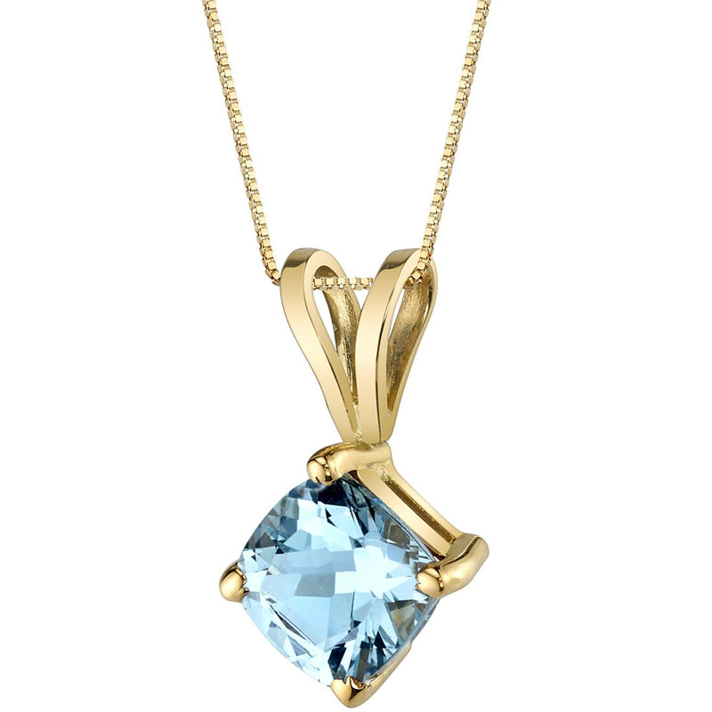 Aquamarine Pendant Necklace 14K Yellow Gold Cushion Cut 0.75 Carat