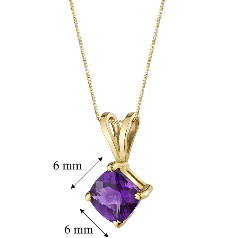 Amethyst Pendant Necklace 14K Yellow Gold Cushion Cut