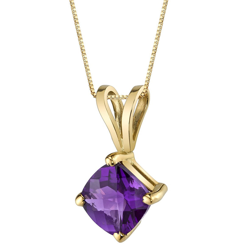 Amethyst Pendant Necklace 14K Yellow Gold Cushion Cut