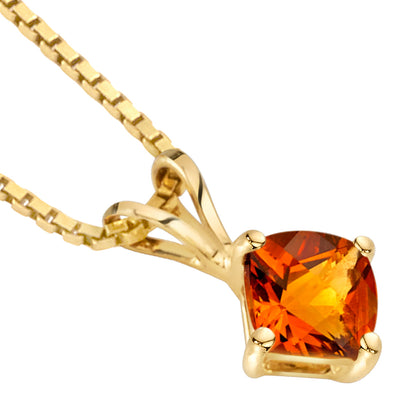 Citrine Pendant Necklace 14K Yellow Gold Cushion Cut 1 Carat