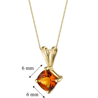 Citrine Pendant Necklace 14K Yellow Gold Cushion Cut 1 Carat