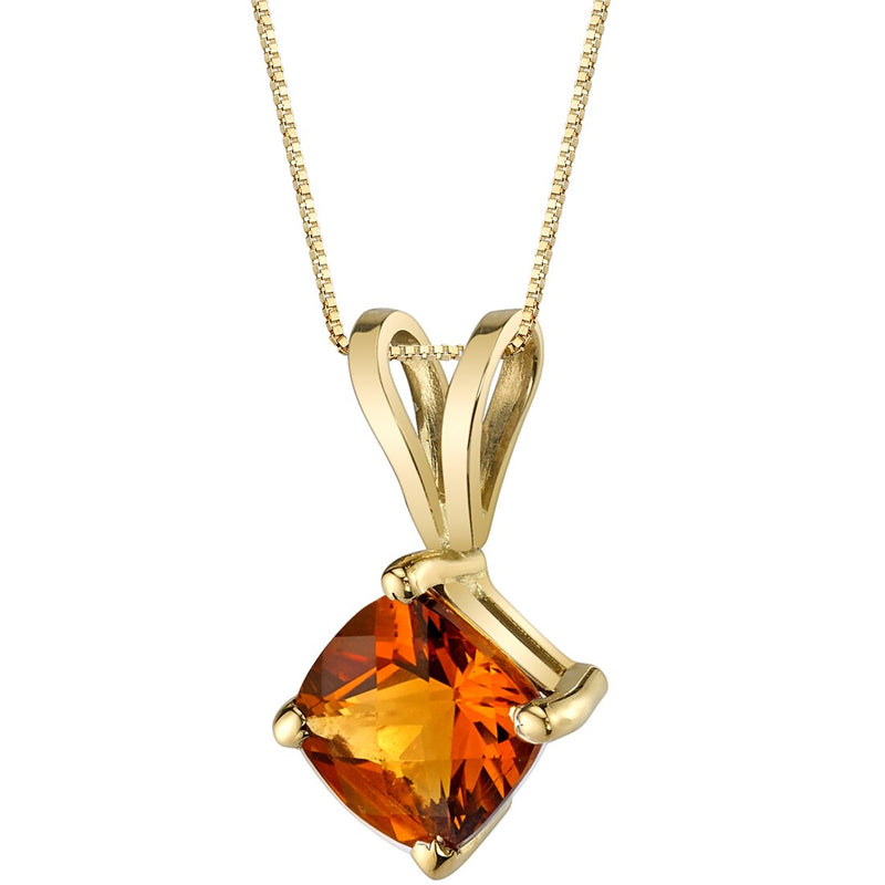 Citrine Pendant Necklace 14K Yellow Gold Cushion Cut 1 Carat