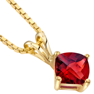 Garnet Pendant Necklace 14K Yellow Gold Cushion Cut 1 Carat