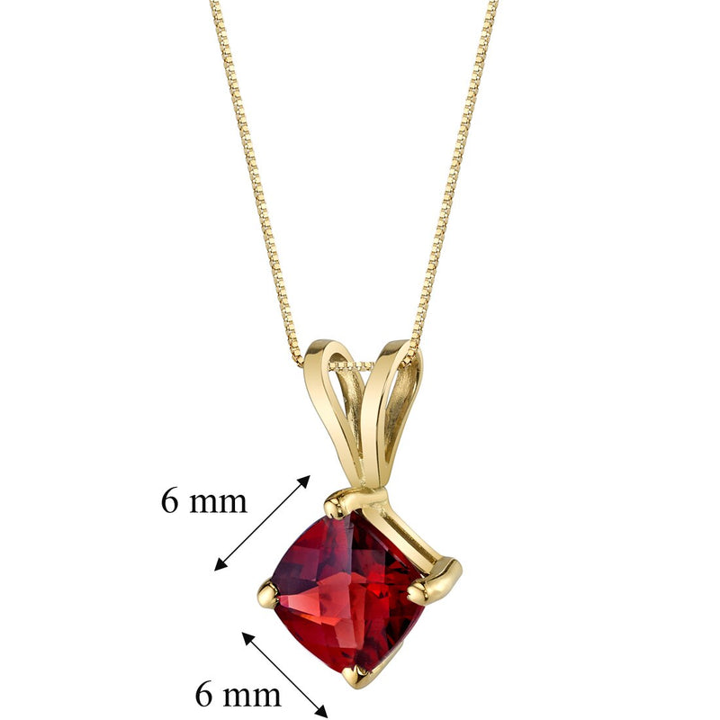 Garnet Pendant Necklace 14K Yellow Gold Cushion Cut 1 Carat