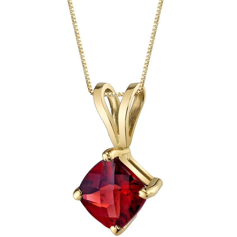 Garnet Pendant Necklace 14K Yellow Gold Cushion Cut 1 Carat