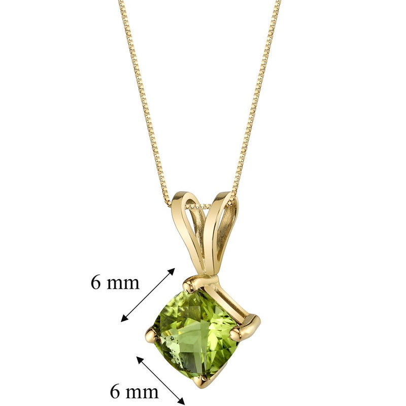 Peridot Pendant Necklace 14K Yellow Gold Cushion Cut