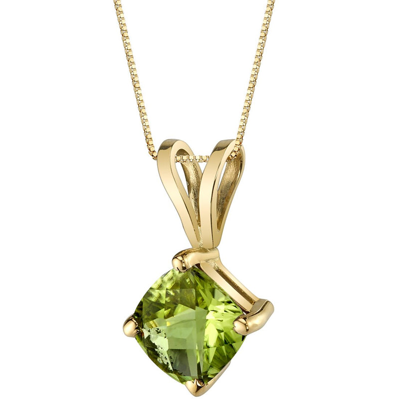 Peridot Pendant Necklace 14K Yellow Gold Cushion Cut