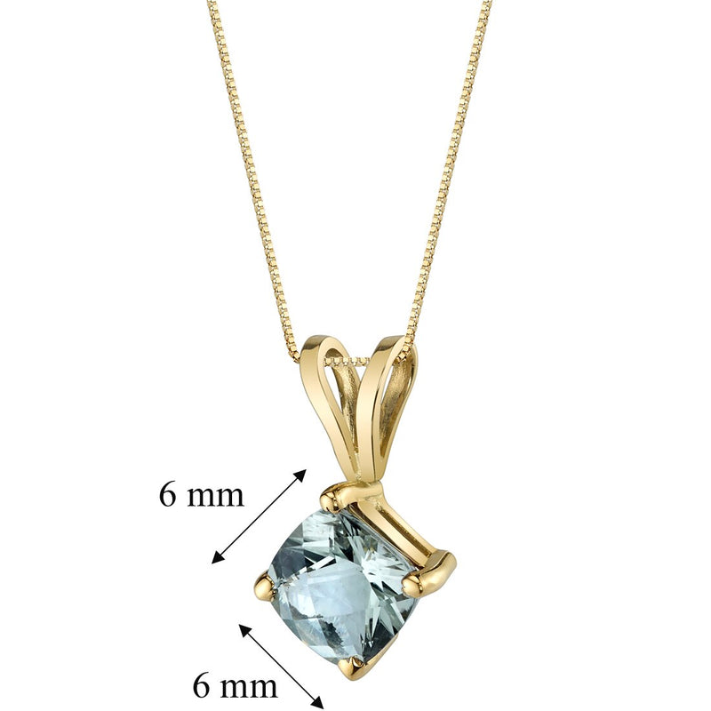 Green Amethyst Pendant Necklace 14K Yellow Gold Cushion Cut