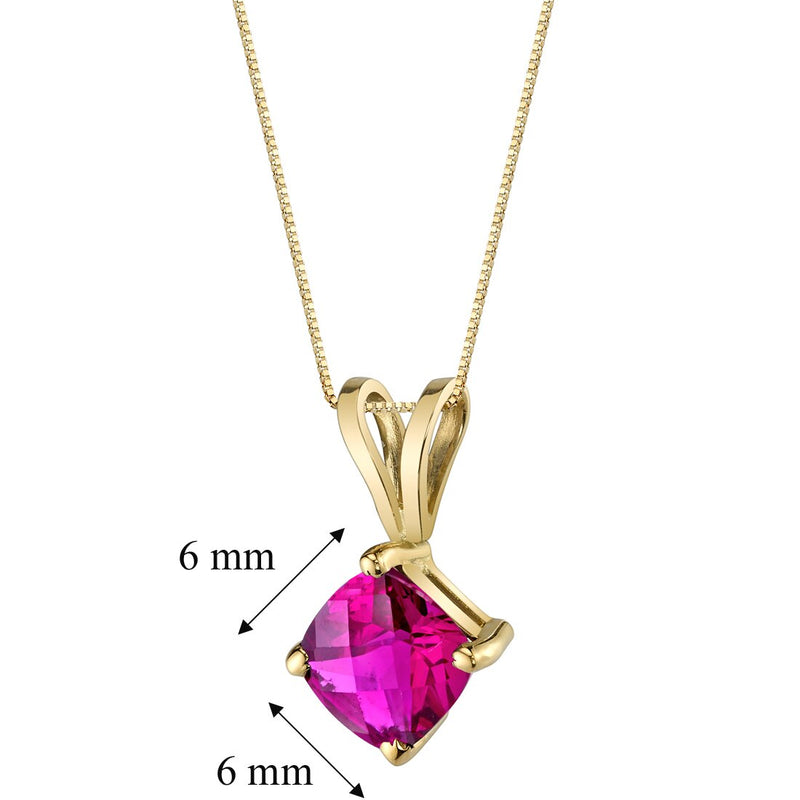 Ruby Pendant Necklace 14K Yellow Gold Cushion Cut 1.11 Carats