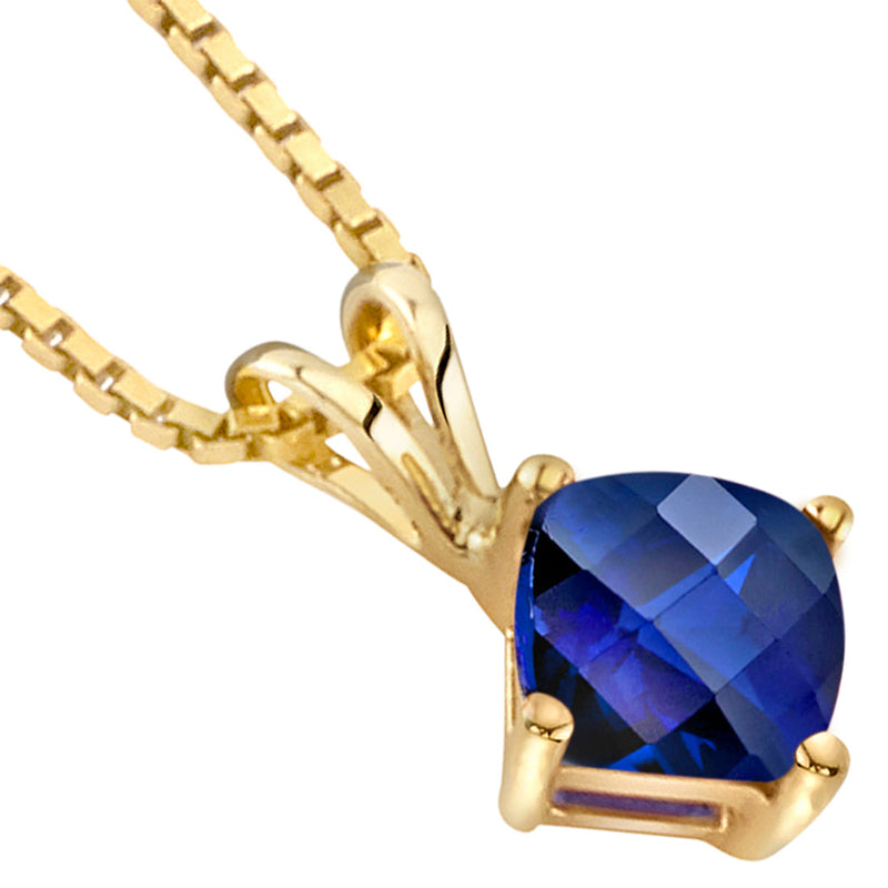 Blue Sapphire Pendant Necklace 14K Yellow Gold Cushion Cut 1.13 Carats