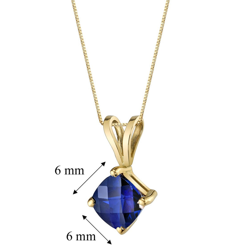 Blue Sapphire Pendant Necklace 14K Yellow Gold Cushion Cut 1.13 Carats