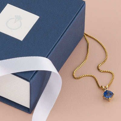 Blue Sapphire Pendant Necklace 14K Yellow Gold Cushion Cut 1.13 Carats